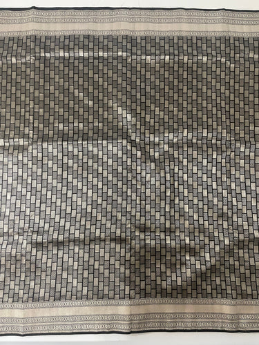 Banarasi Katan Silk Saree | Black & Silver | Silver Zari | Handwoven | Silk Mark Certified | Ships from California